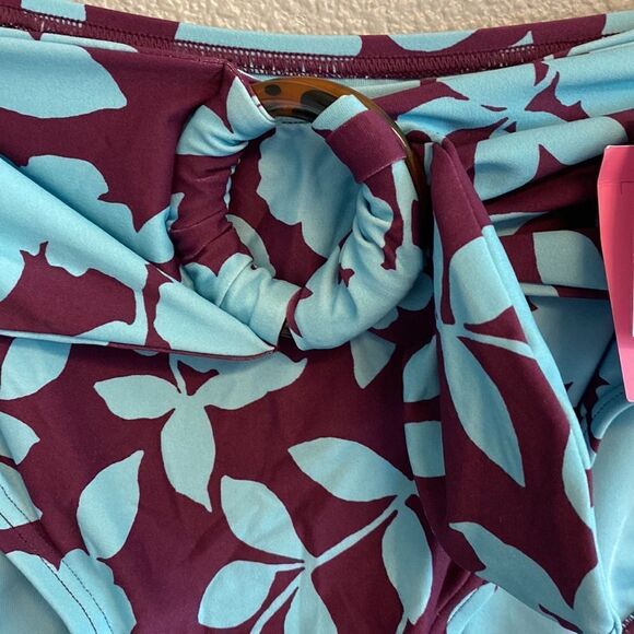 NWT- Kate Spade Belted High-waist Bikini Bottoms- Cabernet/Blue- Size XS - Picture 6 of 9